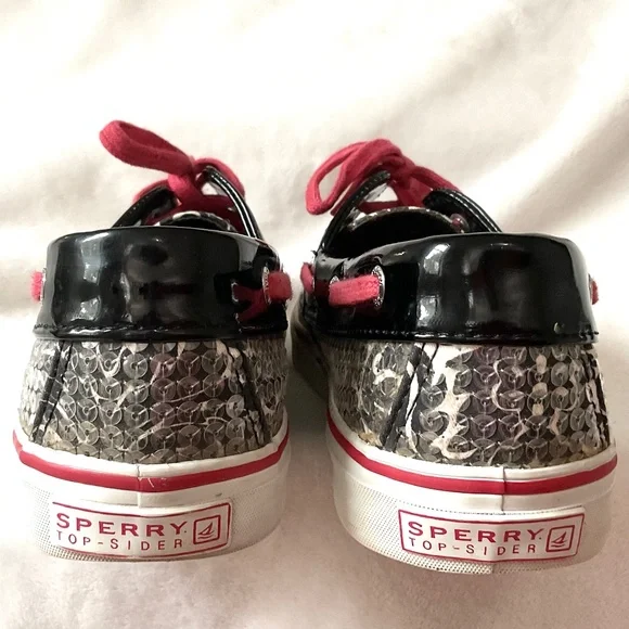 Black White Red Sperry Biscayne Sequined Loafer Lace Up Boat Shoes Size 8M - Picture 9 of 15